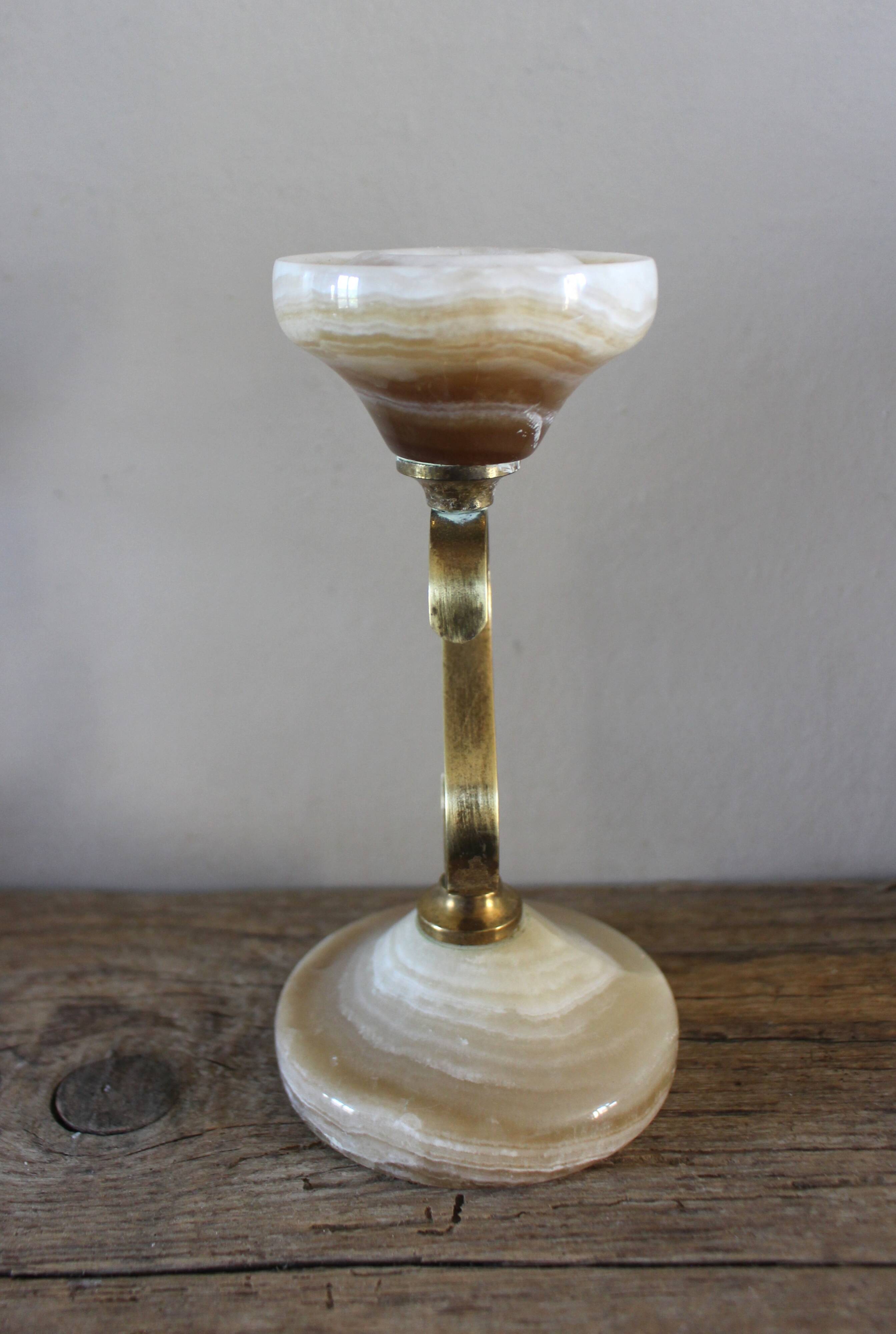 Curved brass and onyx candlestick