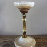 Curved brass and onyx candlestick