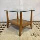 Glass coffee table with oak triangle shape 1950 1960 vintage modernist