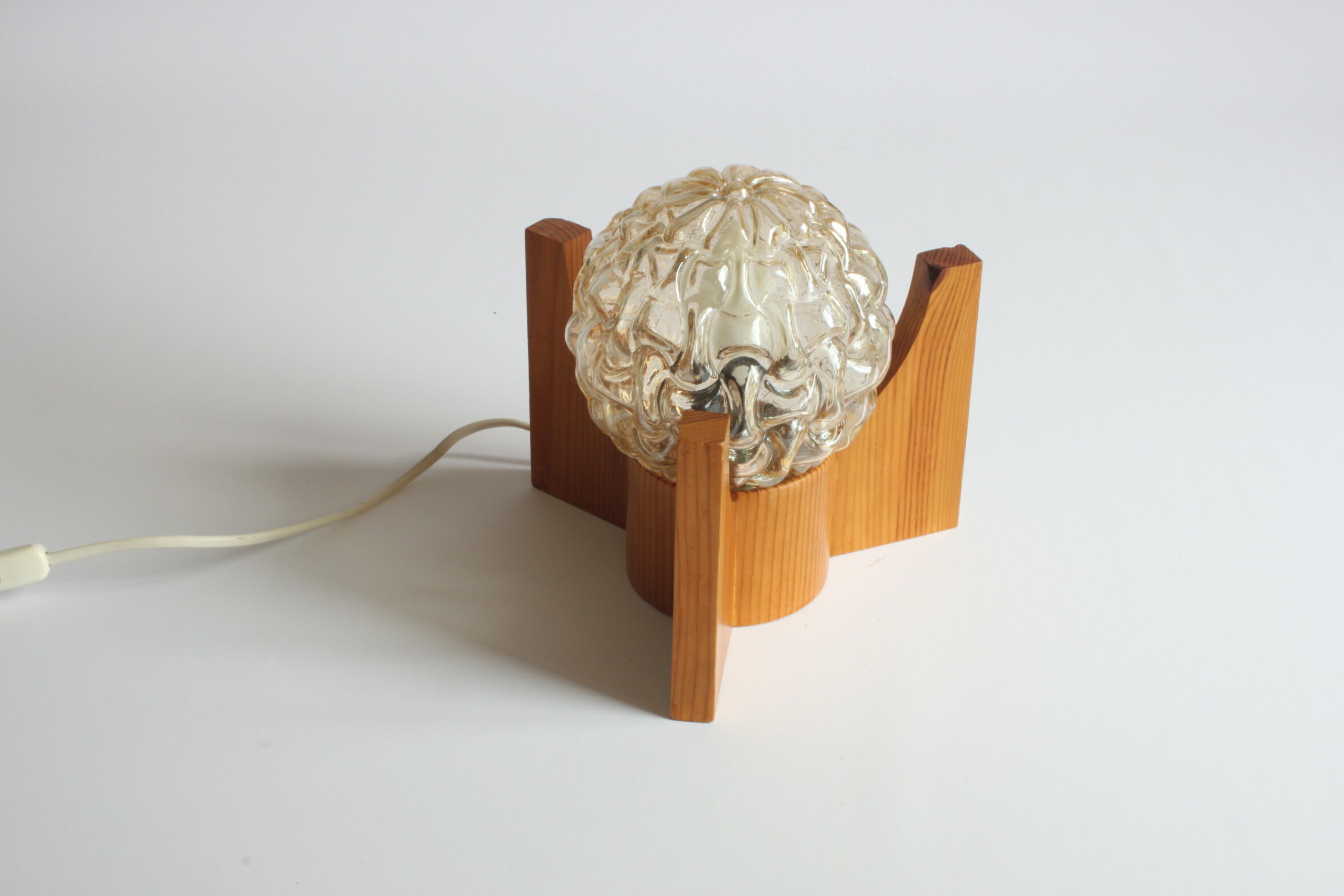 Textured glass ball space age lamp wooden table lamp, 1970s