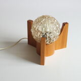 Textured glass ball space age lamp wooden table lamp, 1970s