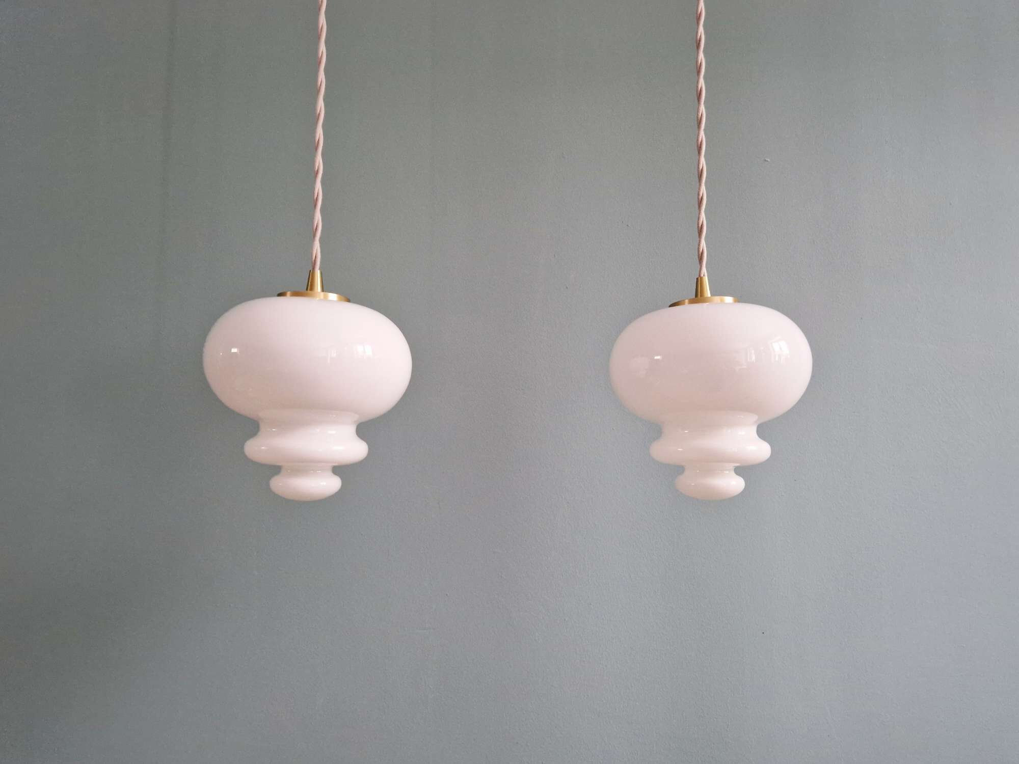 Scandinavian pendant light in white opaline (2 available), 1960