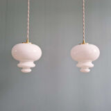 Scandinavian pendant light in white opaline (2 available), 1960