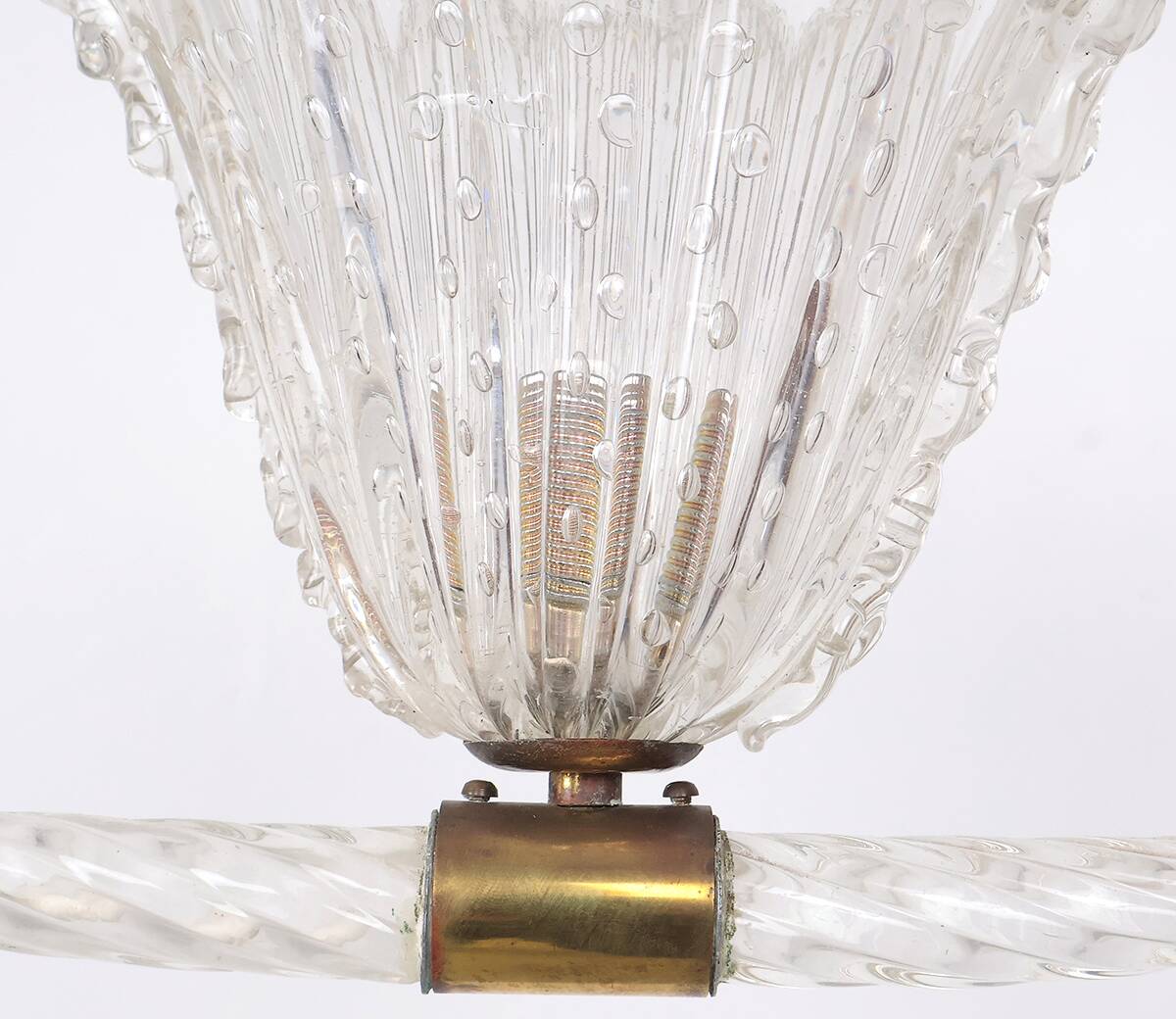 Lampe suspendue en verre de Murano vintage Barovier et Toso, années 1940.