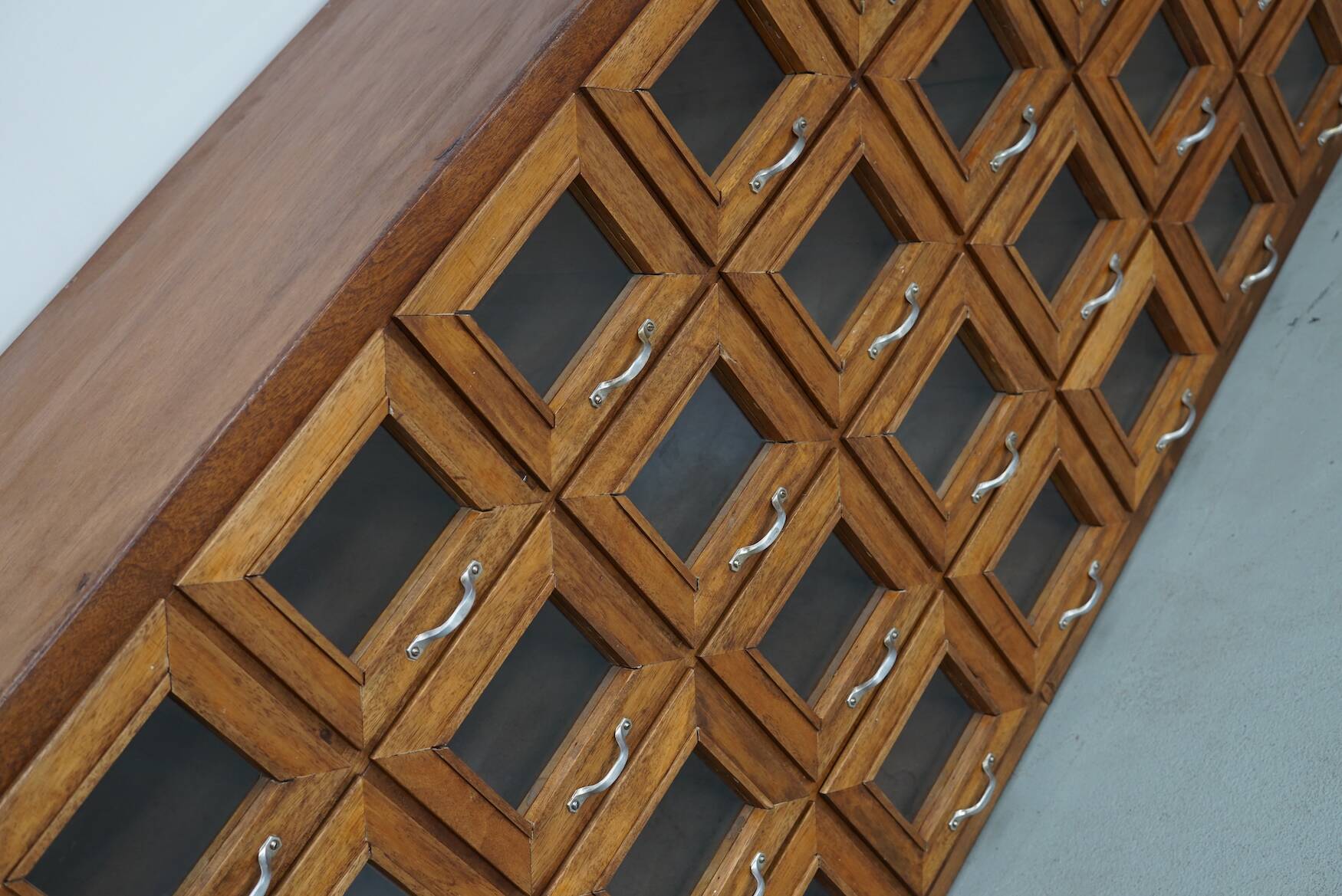 Vintage Dutch Beech Haberdashery Shop Cabinet / Vitrine, 1950s