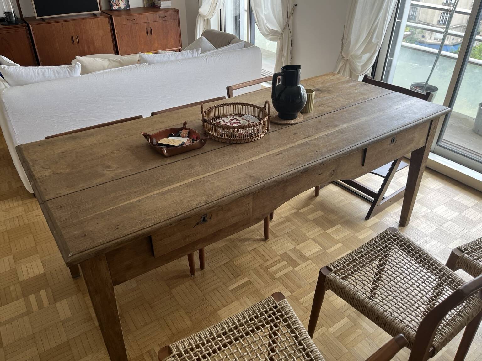 Large antique farmhouse table in solid wood – 194 cm