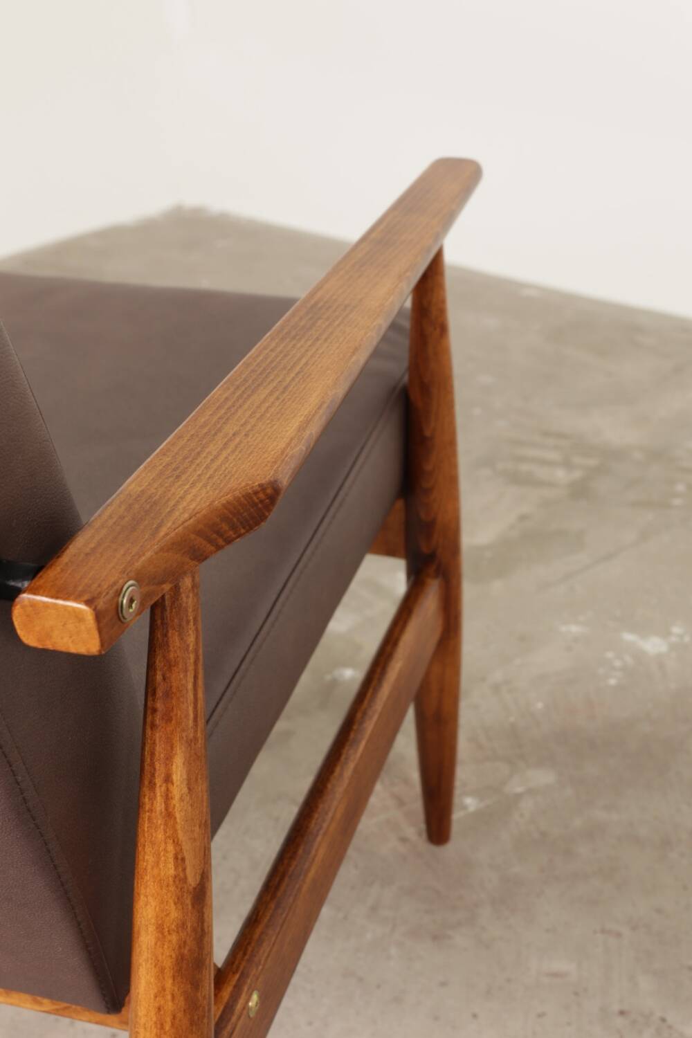 Vintage brown vegan leather armchair modern design