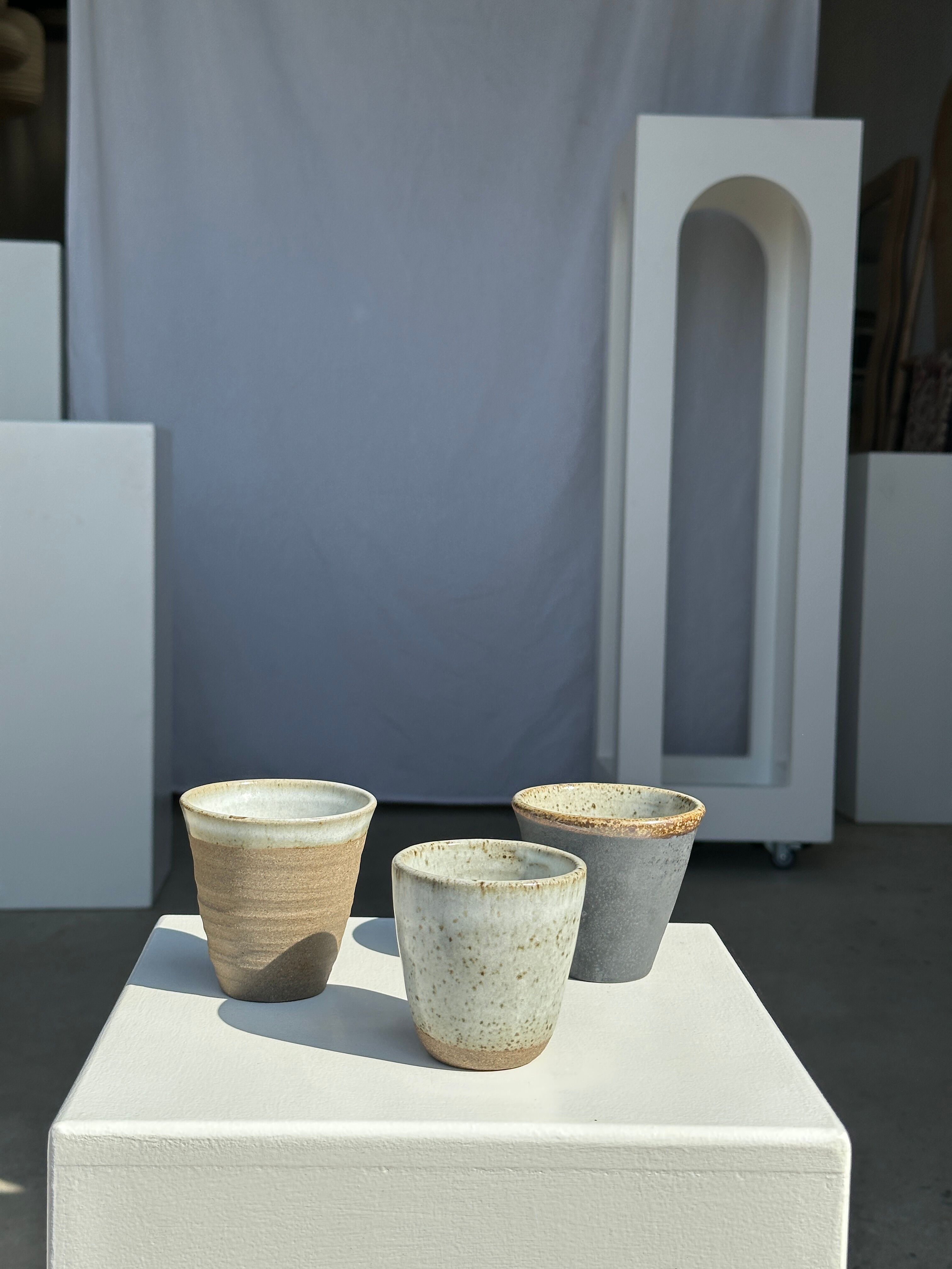 Set of 3 cups / mug in Indonesian ceramic (black, matte brown & speckled glazed)