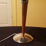 Mushroom "liner" lamp in wood and chrome metal.