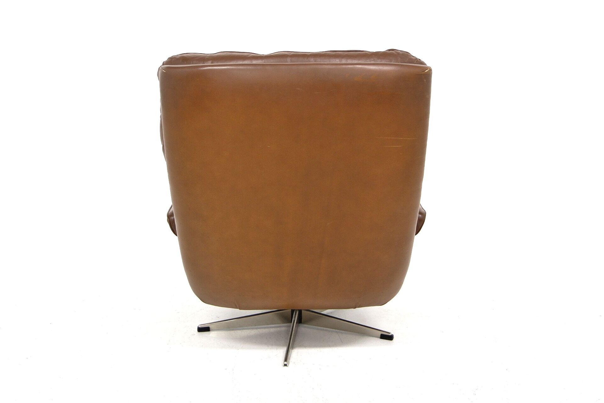 Rotating Scandinavian leather armchair, Swivel Sweden, 1970