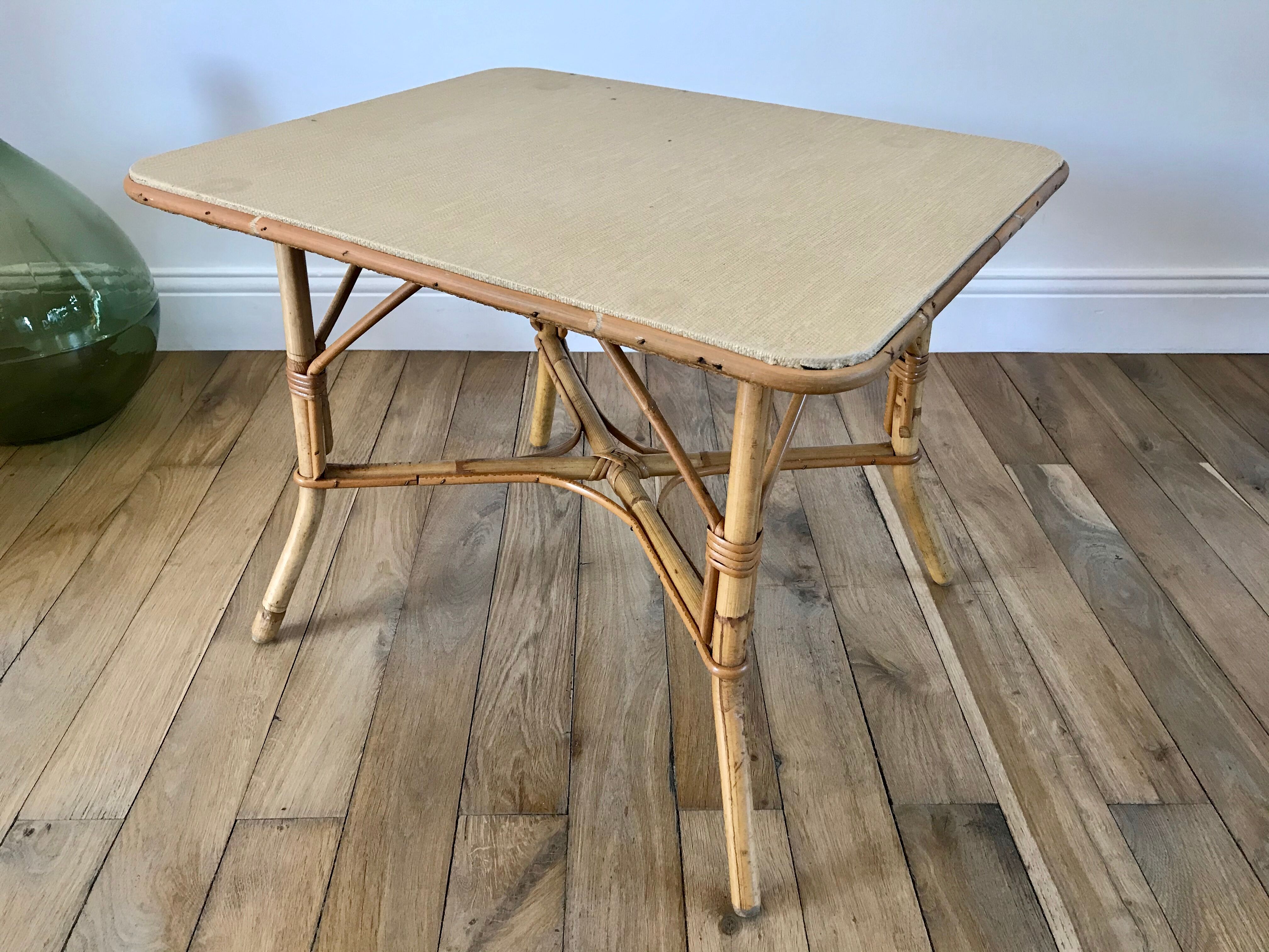 Coffee table in rattan and bamboo 60s