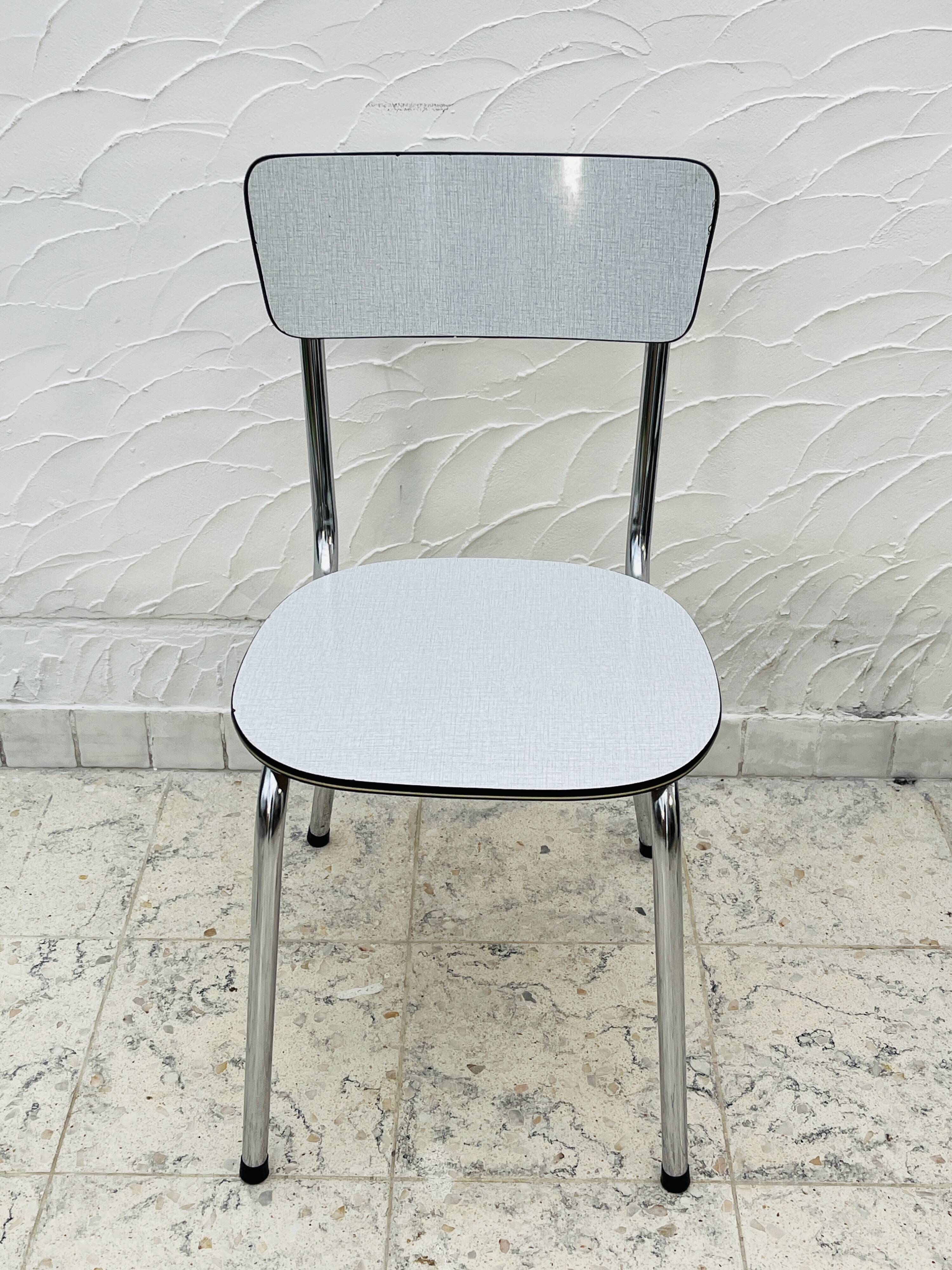 Set of 4 vintage grey chrome Formica kitchen chairs.