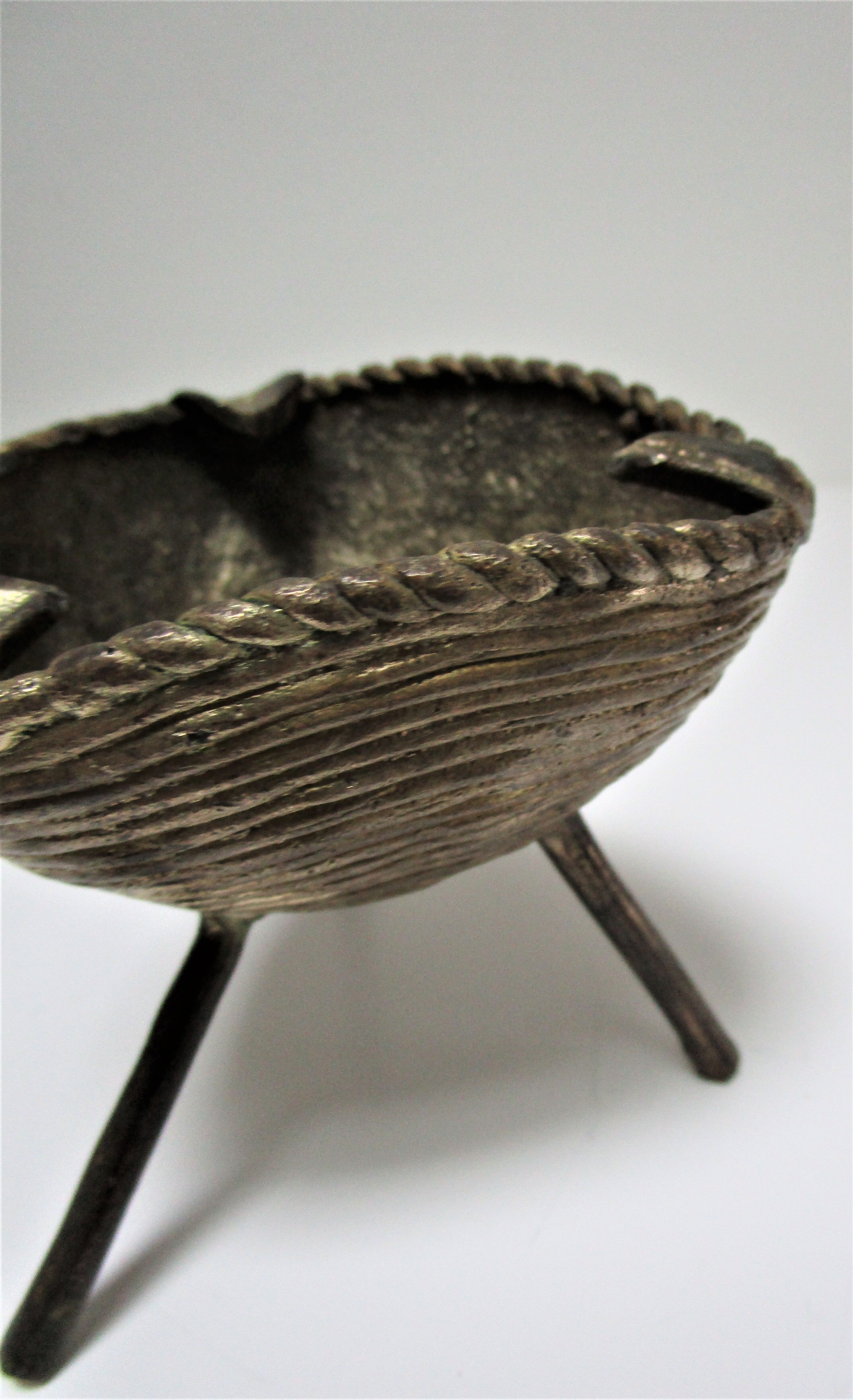 Brutalist ashtray sculptural tripod brass design 60s