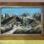 Tableau Alpin Vintage Sculpté et Peint - 23 / 32 cm