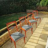 Rare - Set of 4 Louis Philippe/restoration style chairs with medallion - Blue / cherry color
