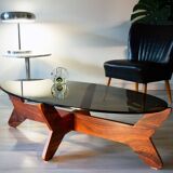 Scandinavian coffee table, rosewood and smoked glass, 1960