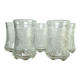 5 verres décor relief vintage