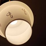 Opaline globe pendant light with stylized 1950s decoration