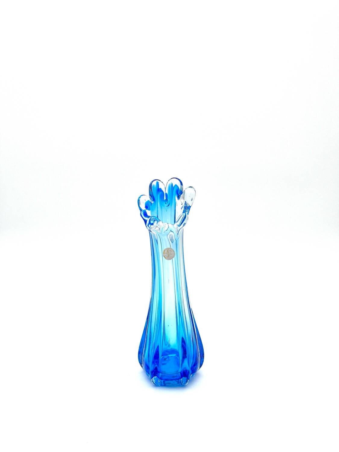 Vase Swing Sculptural – Stretched Glass Azure Blue – Korean Craftsmanship 1970