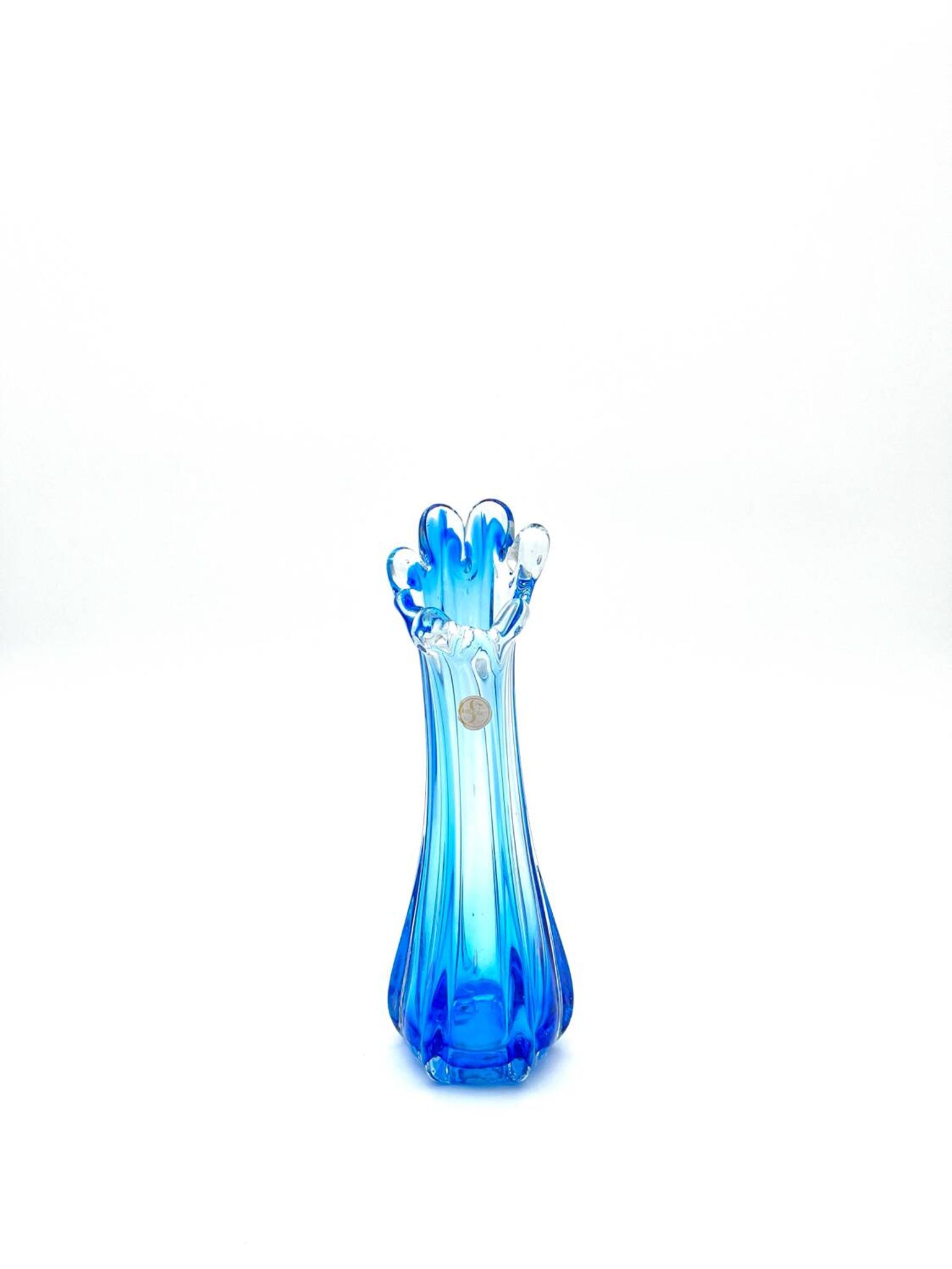 Vase Swing Sculptural – Stretched Glass Azure Blue – Korean Craftsmanship 1970