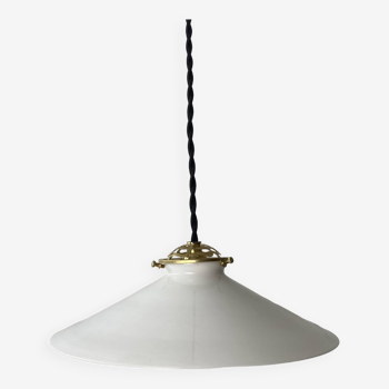 Ancienne suspension conique en opaline vintage