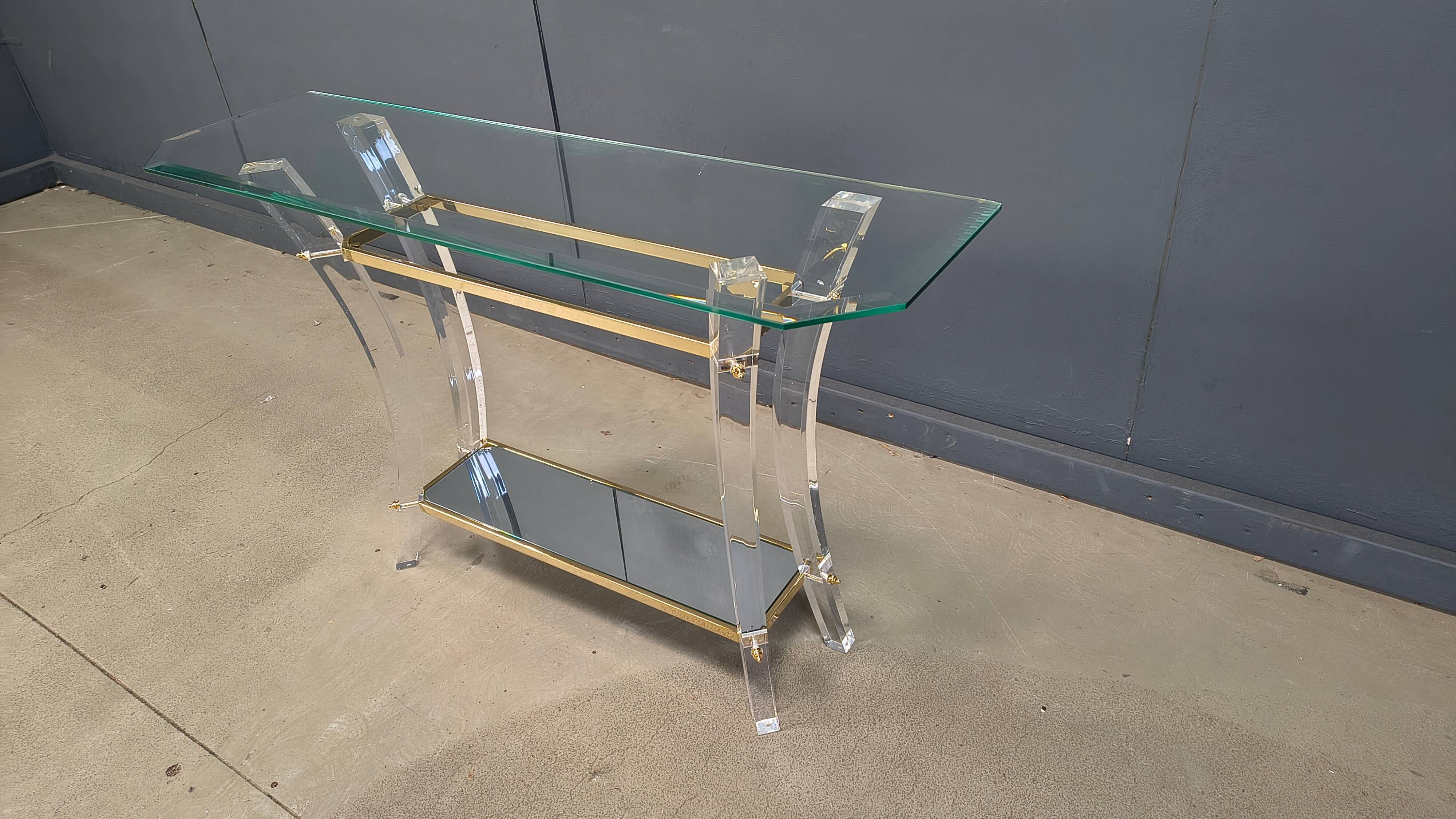 Brass and lucite console table, 1970s