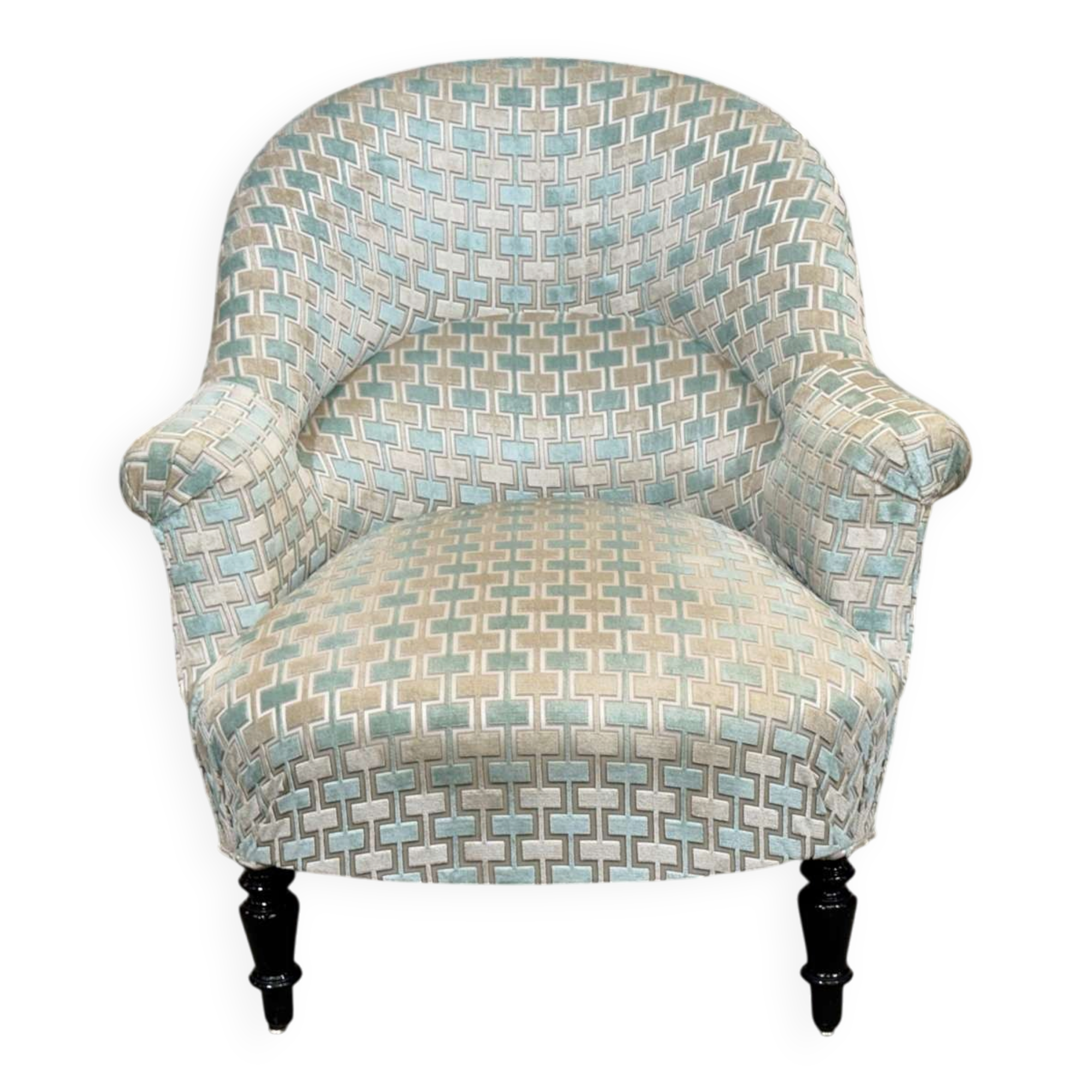 Napoleon III toad chair, late 19th century, reupholstered.