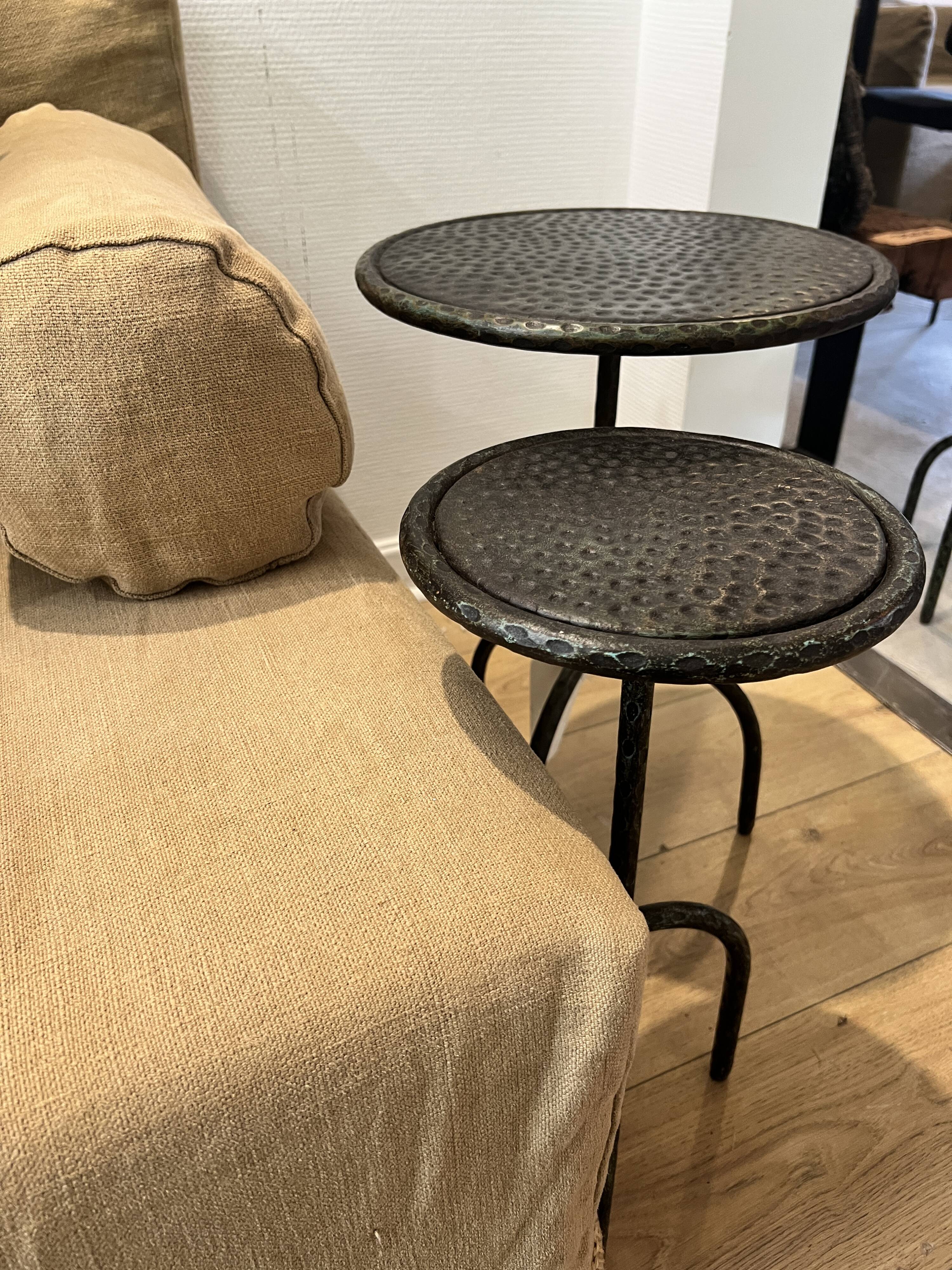 Set of hammered metal tables