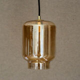 Suspension ancienne en verre ambré translucide - livrée avec cable et ouille neuve - circa 1970