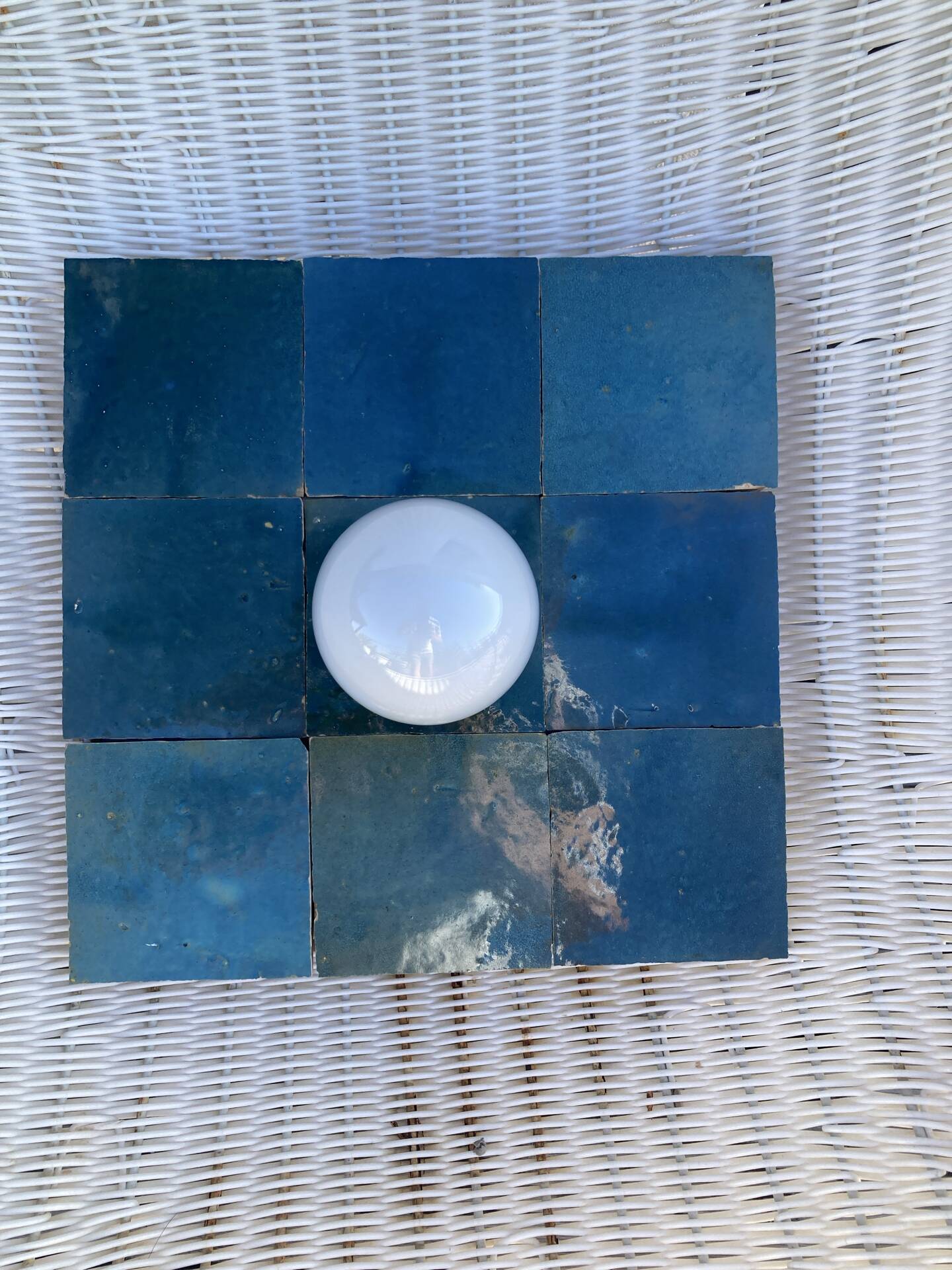Blue zellige wall light