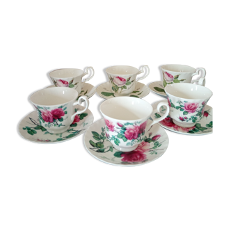 6 tasses à café ou à thé en faïence + soucoupes ( English Rose )  Roy Kirkham