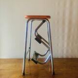 Vintage Brabantia step stool in wood, Skai and chrome metal