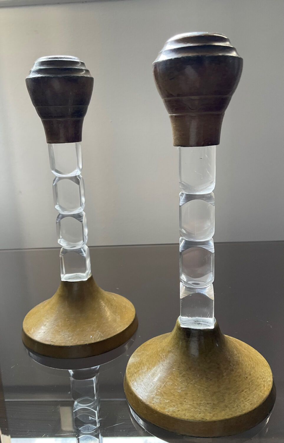Pair of vintage candle holders in lucite and metal
