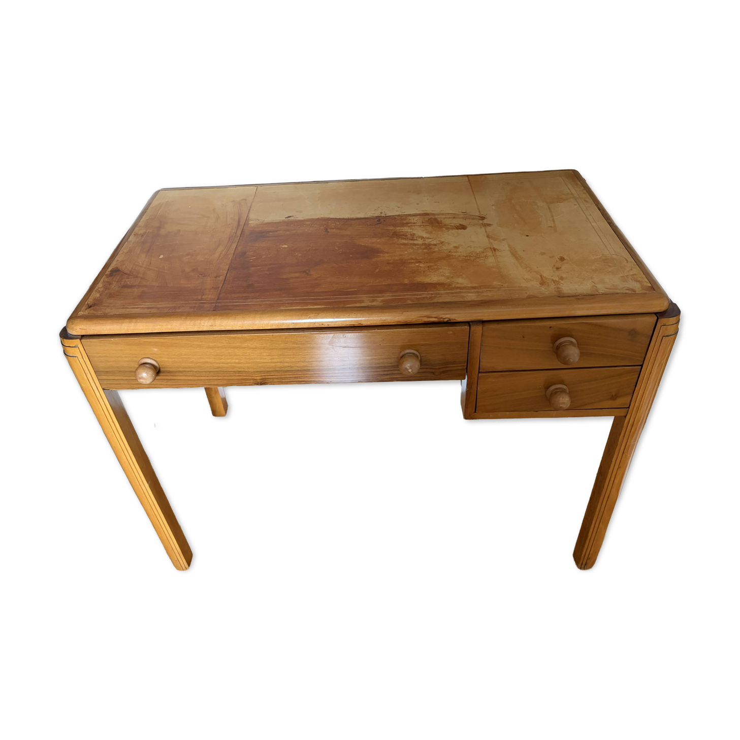Art deco desk 108x60 with 3 drawers, leather top to be replaced.