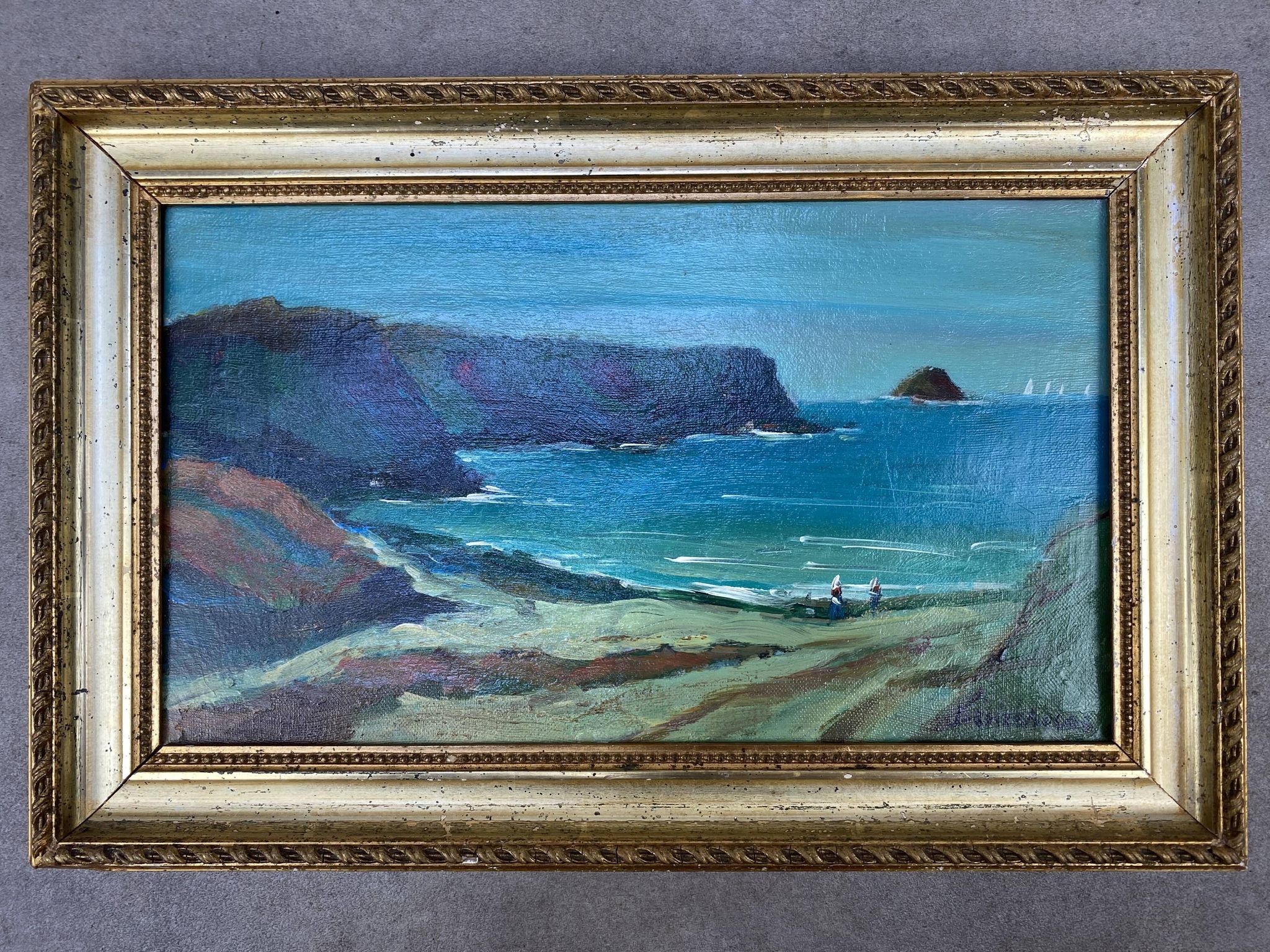 Marine painting by Désiré-Lucas, early 20th century, oil on canvas.