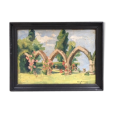 Tableau pierres et rosiers