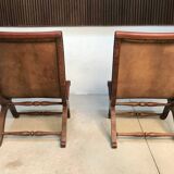 Set of 2 Spanish high-back leather slipper chairs by Pierre Lottier, 1950s