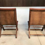 Set of 2 Spanish high-back leather slipper chairs by Pierre Lottier, 1950s