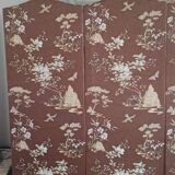 large antique headboard with 4 panels featuring Asian decor from the 1940s/50s
