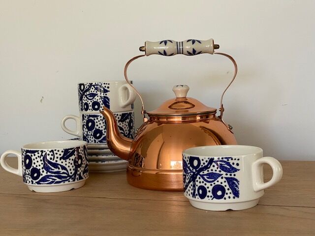 Vintage copper and ceramic kettle