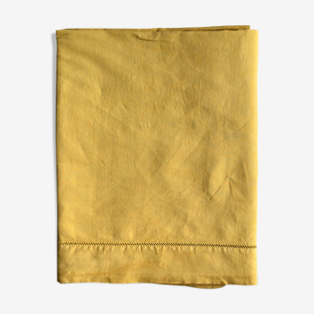 Drap ancien en lin et coton teinté en jaune curry