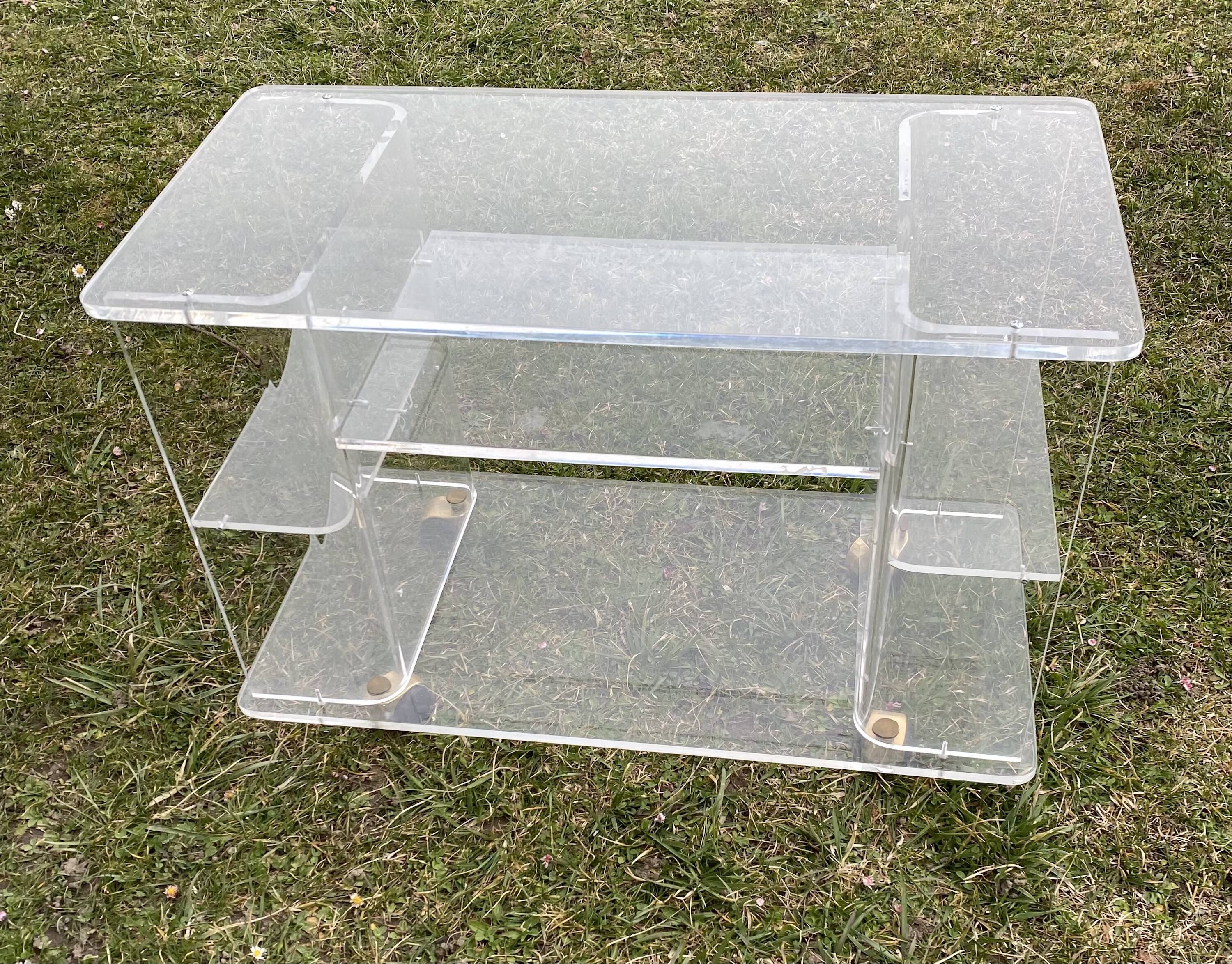 Vintage 1970s Plexiglas rolling serving table