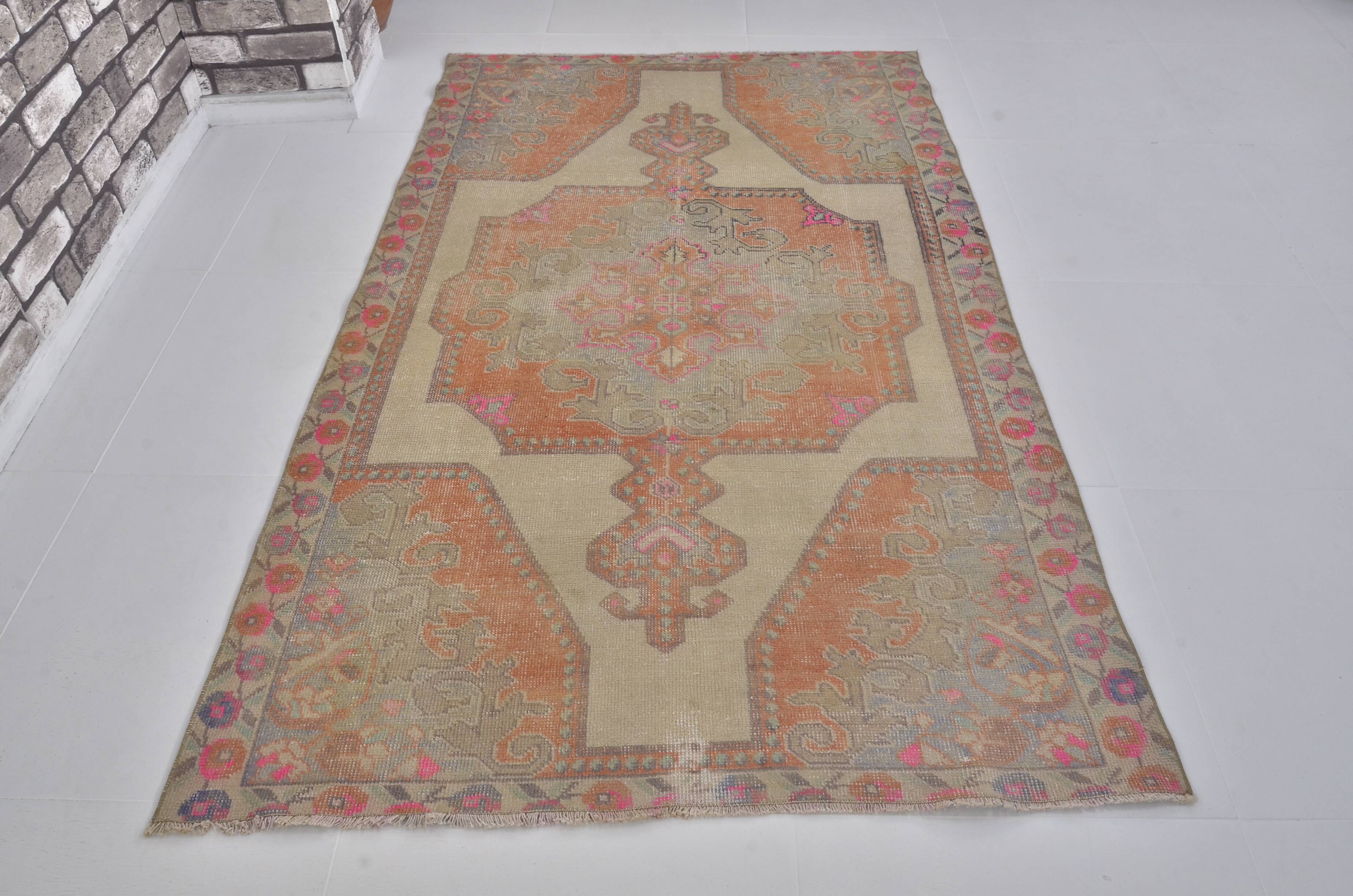 Orange & Beige Wool Handmade Rug sku 2607