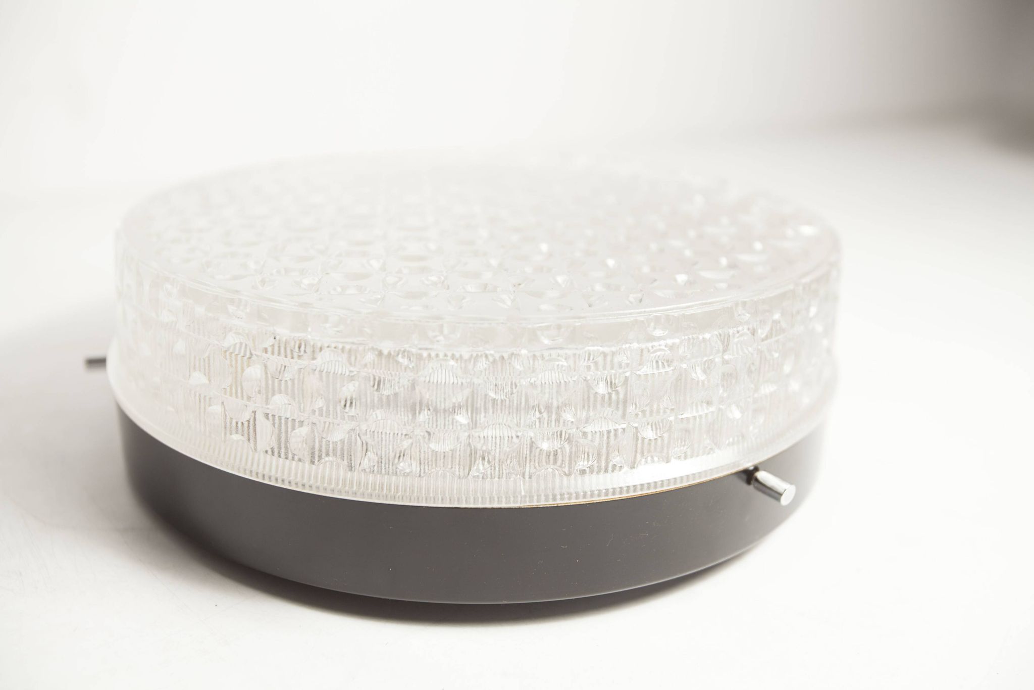 S+ Megal round ceiling light in black and opaque Swiss machined glass 90
