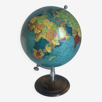 Globe vintage 1969 terrestre bois Taride mappemonde - 36cm