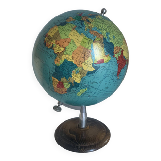 Globe vintage 1969 terrestre bois Taride mappemonde - 36cm