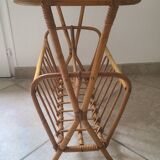 Porte-revues, table d'appoint en bambou et verre