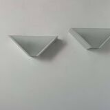 Pair of vintage geometric wall lights, sandblasted glass and white metal, Italy 1970
