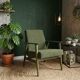 Fauteuil vintage en velours côtelé vert olive, bois vert
