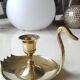 Pair of hand candle holders/Cellar rats shape swans, in polished brass. 1950s